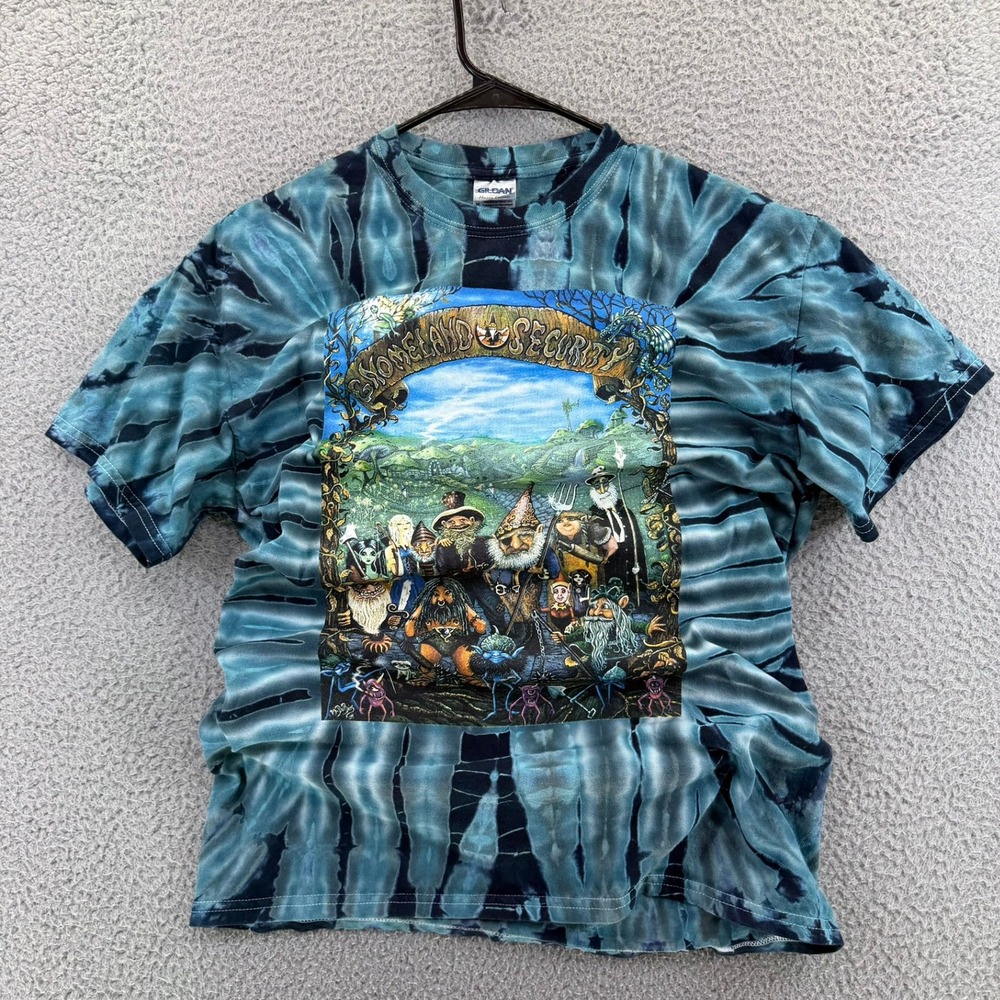 Gildan Gnomeland Security Tie‎ Dye T-Shirt Mens Medium Blue Black Gnome Graphic - Picture 12 of 15
